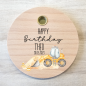Preview: Personalisierter Geburtstagsteller Kerzenhalter Bagger Baustelle hochwertig bedruckt