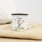 Preview: Emaille Tasse zweiseitig hochwertig bedruckt Tasse Becher Katze mit Schmetterling - Personalisiert
