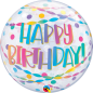 Preview: XL Ballon -  Bubble - Happy Birthday - buntes Konfetti und Luftschlangen - 56 cm