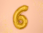 Preview: Folienballon - "6" - gold - metallic - 35 cm