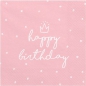 Preview: 20 Servietten - "Happy Birthday" - Krone - rosa  - 33 x 33 cm