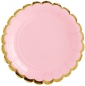 Preview: 6 - Pappteller - rosa - mit Goldrand - 18 cm