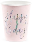 Preview: 6 Pappbecher - Happy Birthday - helles rosa mit silbernem Schriftzug - 200 ml
