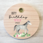 Preview: Personalisierter Geburtstagsteller Kerzenhalter Pferd Pony hochwertig bedruckt