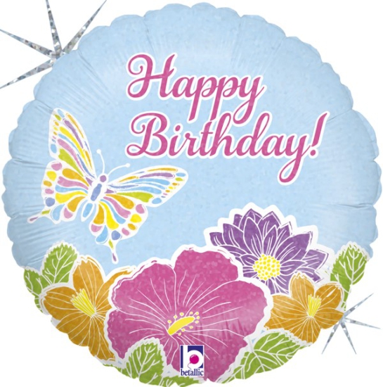 Folienballon - Happy Birthday - Schimmernder Schmetterling - 46 cm