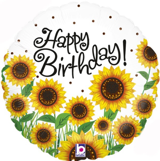 Folienballon - Happy Birthday - Sonnenblumen - rund - 46 cm
