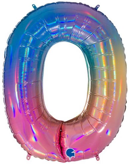 Folienballon Riesenzahl "0" - Jolly - Regenbogenfarben - Schimmernd - 102 cm