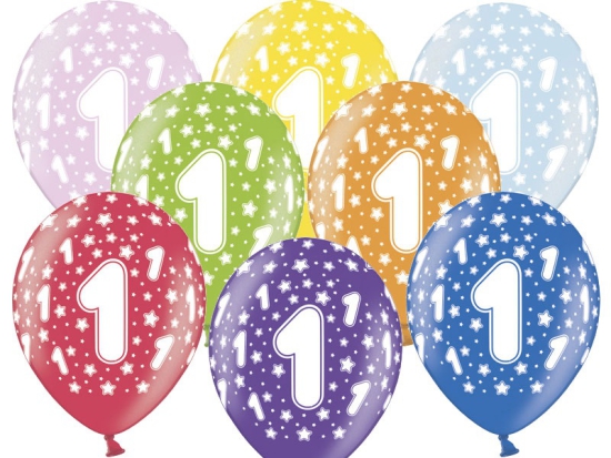 6 Latexballons - 1st Birthday - 1. Geburtstag - metallic - bunt - 30 cm