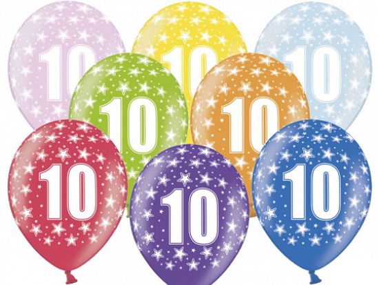 6 Latexballons - 10th Birthday - 10. Geburtstag - metallic - bunt - 30 cm