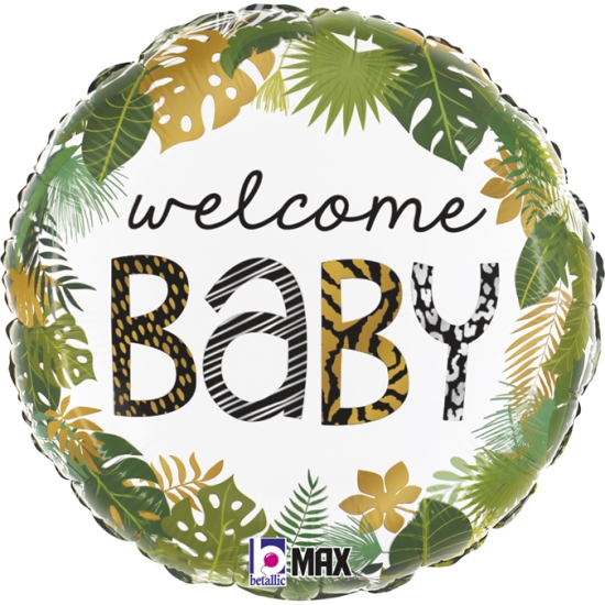 Folienballon - Welcome Baby - Geburt - Dschungel - rund - 46 cm