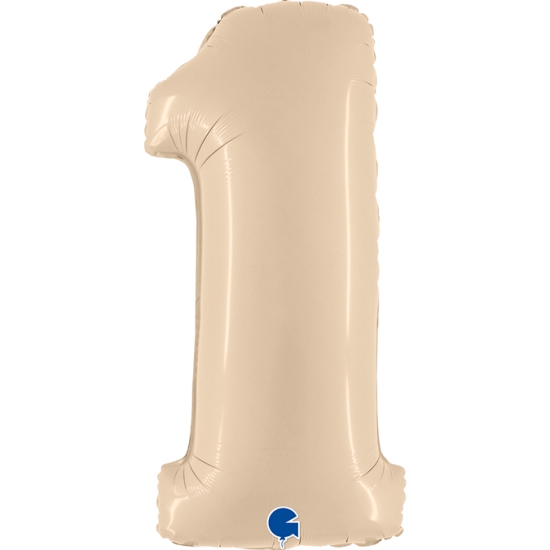 Folienballon Riesenzahl "1" - Satin Creme -  102 cm