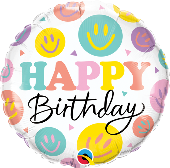 Folienballon - Happy Birthday - Retro - Emoji - Smiley - rund - 46 cm
