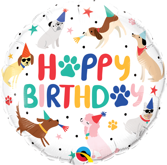 Folienballon - Happy Birthday - Party Hunde - Party Dogs - rund - 46 cm
