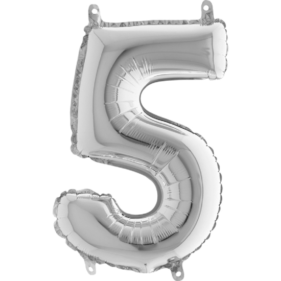 Folienballon - "5" - silber - metallic - 36 cm