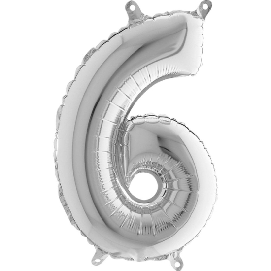 Folienballon - "6" - silber - metallic - 36 cm