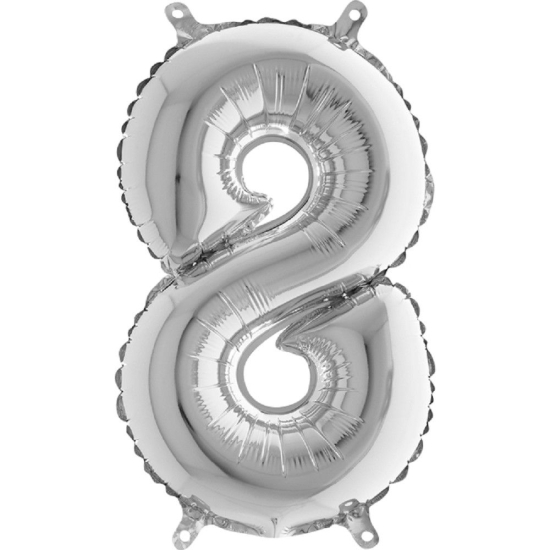 Folienballon - "8" - silber - metallic - 36 cm