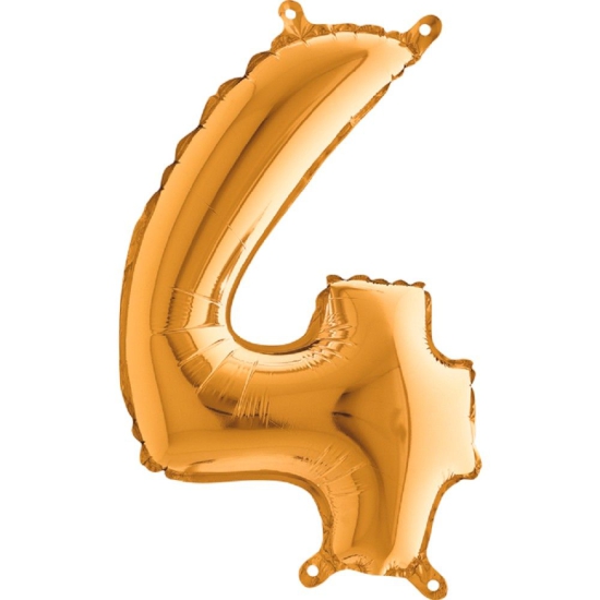 Folienballon - "4" - gold - metallic - 36 cm