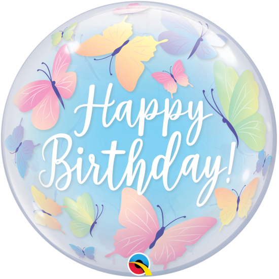 XL Ballon -  Bubble - Happy Birthday - bunte Schmetterlinge - 56 cm