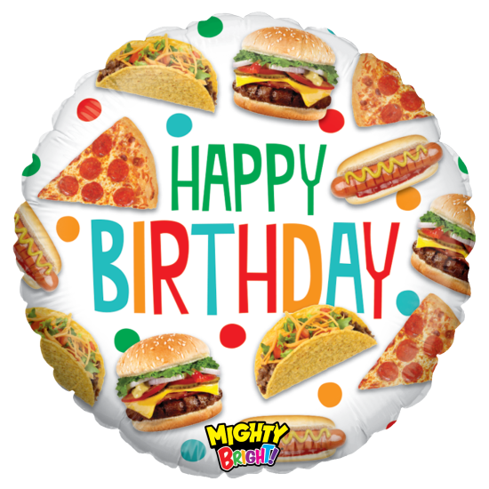 Folienballon - Happy Birthday - Fast Food Junkie - rund - 46 cm