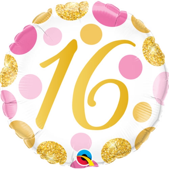 Folienballon - "16" - gold - pink - 46 cm