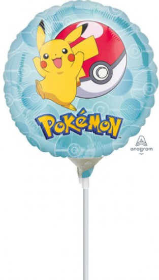 Folienballon am Stab - luftgefüllt - Pokémon - Pikachu - Ø 23 cm - rund