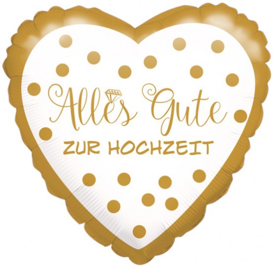 Folienballon -  Herz -  "Alles Gute zur Hochzeit" -  gold - 43 cm