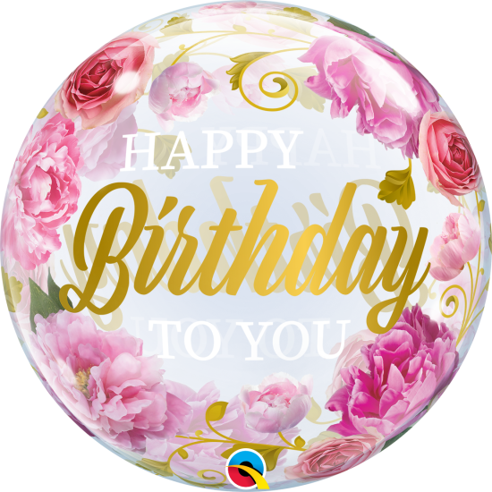 XL Ballon - Bubble - transparent - Happy Birthday - wunderschöne Blumen - 56 cm