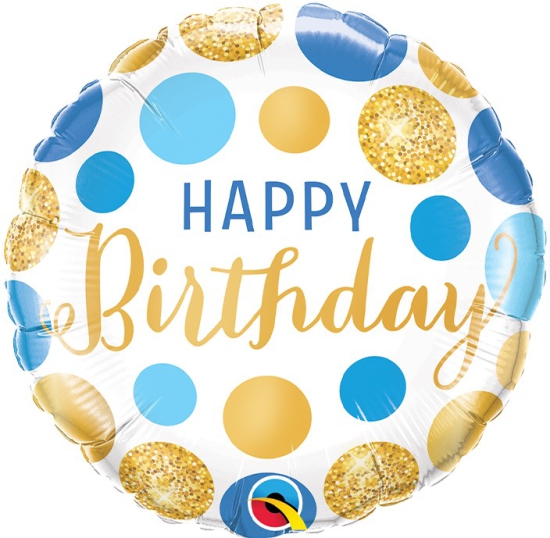 Folienballon - Happy Birthday - Blue Dots - rund - 46 cm