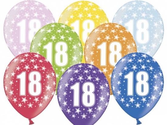 6 Latexballons - 18th Birthday - 18. Geburtstag - metallic - bunt - 30 cm