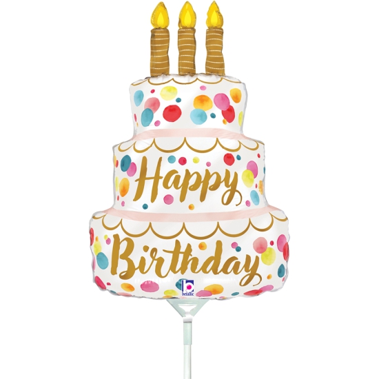 Folienballon am Stab - luftgefüllt - Happy Birthday - Geburtstagstorte - 35 cm