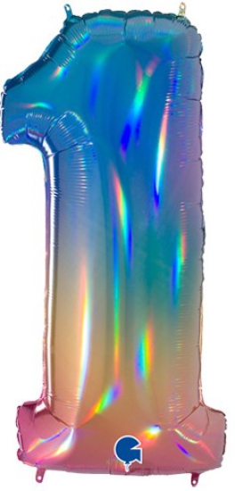 Folienballon Riesenzahl "1" - Jolly - Regenbogenfarben - Schimmernd - 102 cm