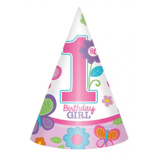 8 Partyhüte - Sweet Birthday Girl - 1st Birthday - 1. Geburtstag