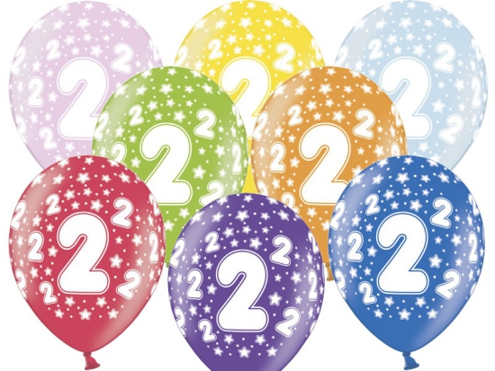 6 Latexballons - 2nd Birthday - 2. Geburtstag - metallic - bunt - 30 cm
