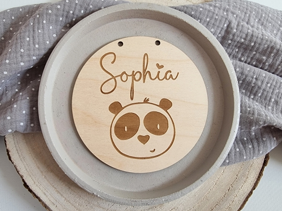 Personalisiertes Türschild Namensschild aus Holz inklusive Gravur und Namen - süßer Panda