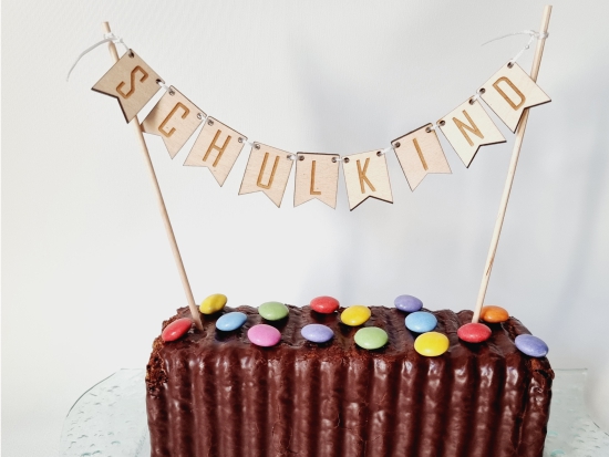 Cake Topper - Tortenstecker - Girlande aus Holz - Einschulung - Schulkind