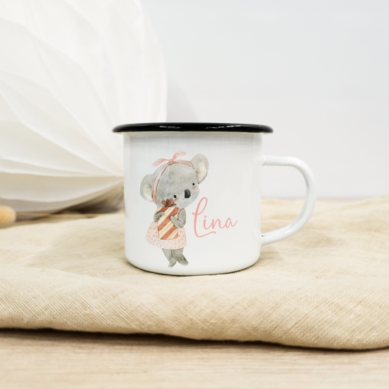 Emaille Tasse zweiseitig hochwertig bedruckt Tasse Becher Koala Bär Personalisiert
