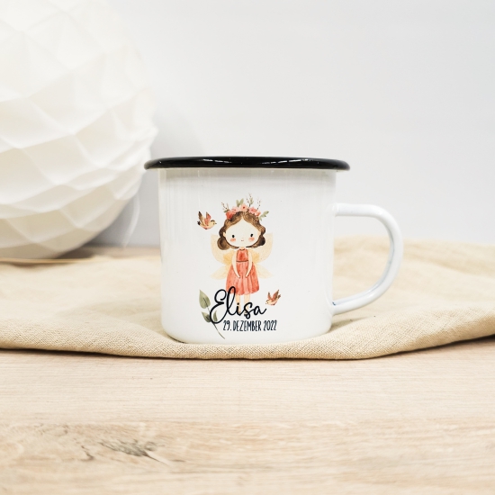 Emaille Tasse zweiseitig hochwertig bedruckt Tasse Becher Feen Nixe Elfe Fairy - Personalisiert