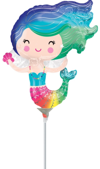 Folienballon am Stab - luftgefüllt - "fröhliche Meerjungfrau - Mermaid"