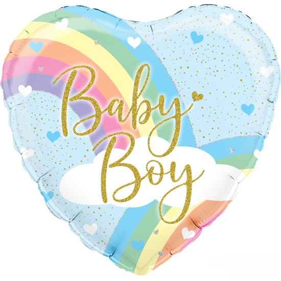 Folienballon - "Baby Boy" - Herz - Pastell - Regenbogen - 45,7 cm