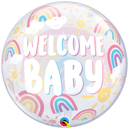 Folienballon - Bubble - Tranparent - Welcome Baby - Regenbogen - 56 cm