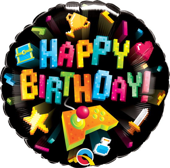 Folienballon - Happy Birthday - Gaming - Pixel - Rund - 46 cm