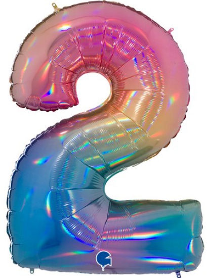 Folienballon Riesenzahl "2" - Jolly - Regenbogenfarben - Schimmernd - 102 cm