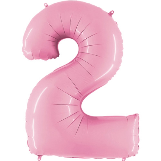 Folienballon - Riesenzahl - "2" - rosa - pastell - 102 cm