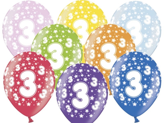 6 Latexballons - 3rd Birthday - 3. Geburtstag - metallic - bunt - 30 cm