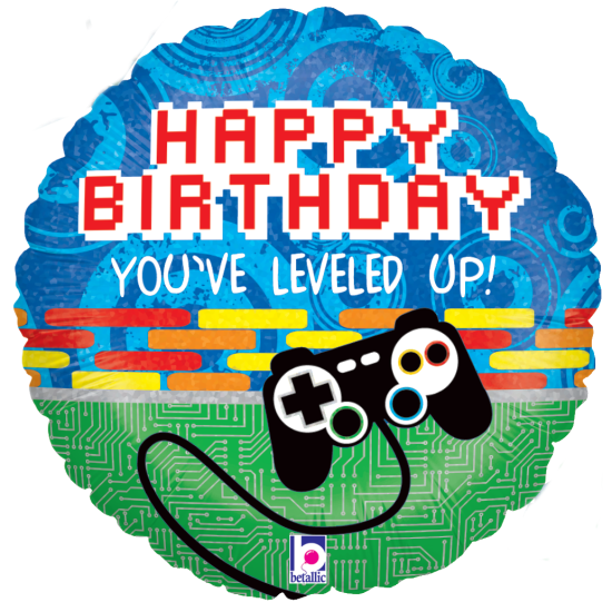 Folienballon - Happy Birthday - "Level Up" - Game Controller - 46 cm