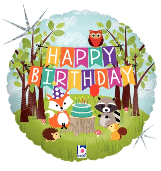 Folienballon - Happy Birthday - Woodland  Party - Waldtiere - 46 cm