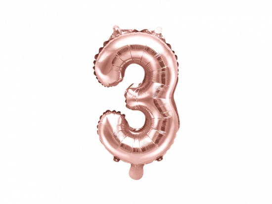 Folienballon - "3" - roségold - metallic - 35 cm