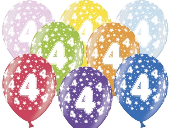 6 Latexballons - 4th Birthday - 4. Geburtstag - metallic - bunt - 30 cm