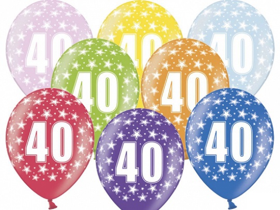 6 Latexballons - 40th Birthday - 40. Geburtstag - metallic - bunt - 30 cm