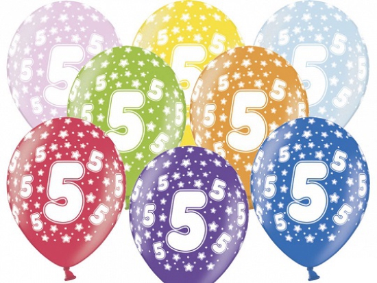 6 Latexballons - 5th Birthday - 5. Geburtstag - metallic - bunt - 30 cm